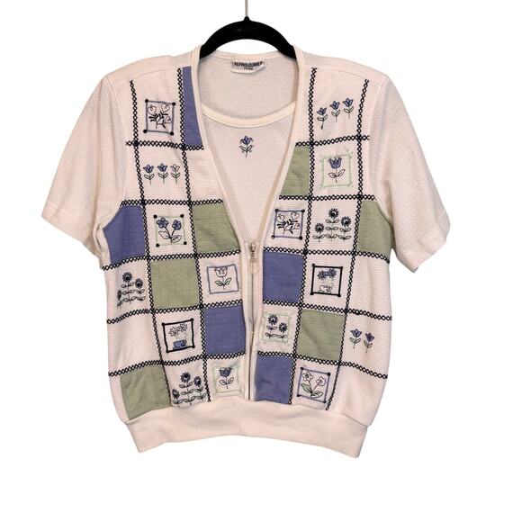 Vintage Alfred Dunner Sweater Womens PM Petite White Short Sleeve Waffle Knit - Picture 1 of 9